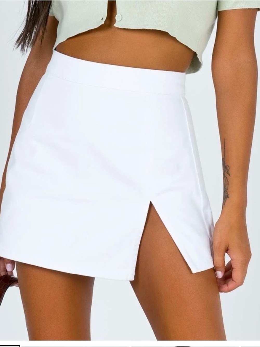 Lioness White High-Waist Mini Skirt with Front Slit